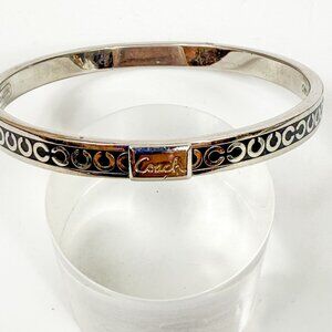 Coach Silver Tone Black Enamel Signature Logo Bangle Bracelet
